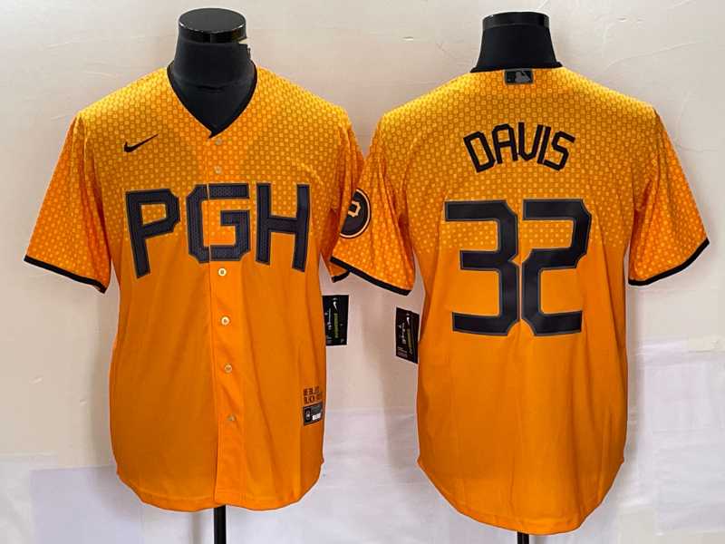 Mens Pittsburgh Pirates #32 Henry Davis Yellow 2023 City Connect Stitched Jersey